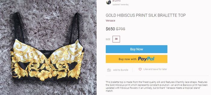 Gold Hibiscus Print Silk Bralette Top dari Versace