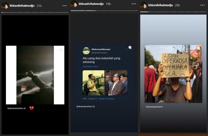 Unggahan Khirani Trihatmodjo di Instagram Story.