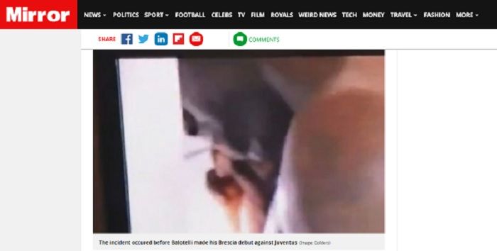 Screenshot yang memperlihatkan Mario Balotelli sedang merokok. Meski demikian, foto tersebut kurang terlihat jelas.