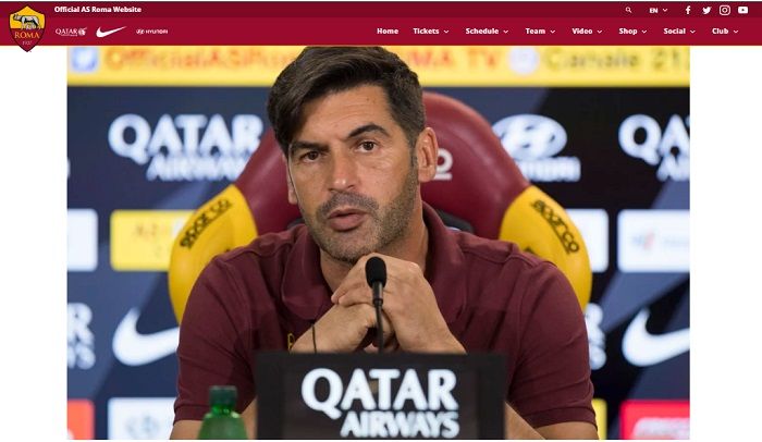 Pelatih AS Roma, Paulo Fonseca saat memberikan konferensi pers jelang melawan Lecce dalam lanjutan Liga italia.