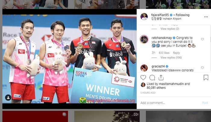 Unggahan Fajar Alfian di akun instagram pribadinya 