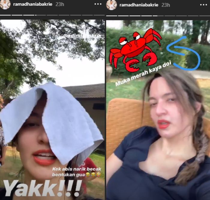 Nia Ramadhani memamerkan tampilannya saat berkeringat lengkap dengan handuk berwarna putih