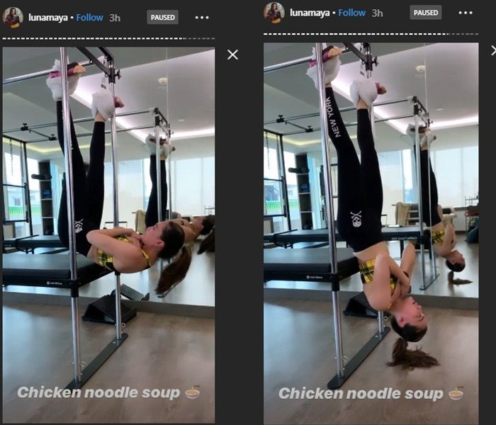 Tangkapan layar dari video instastory yang diunggah Luna Maya saat berkeringat kenakan baju seksi ketika berolahraga