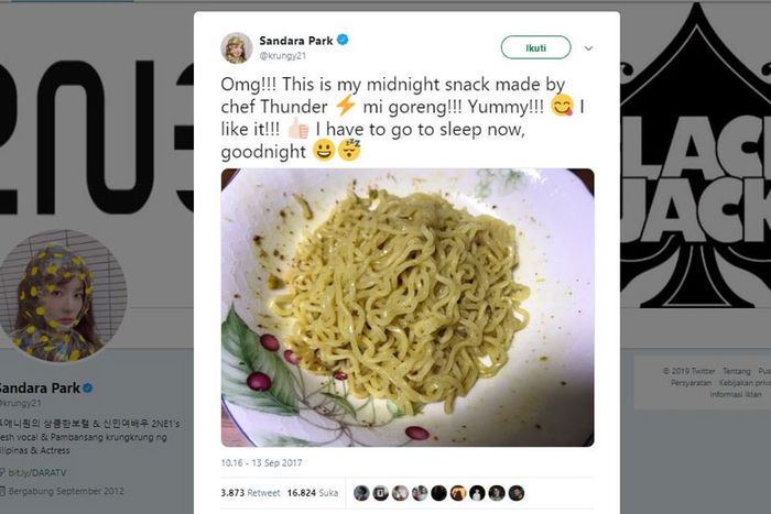 Cuitan Sandara Park soal mi goreng