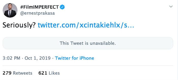 Ernest mengomentari cuitan Cinta Laura yang sudah dihapus