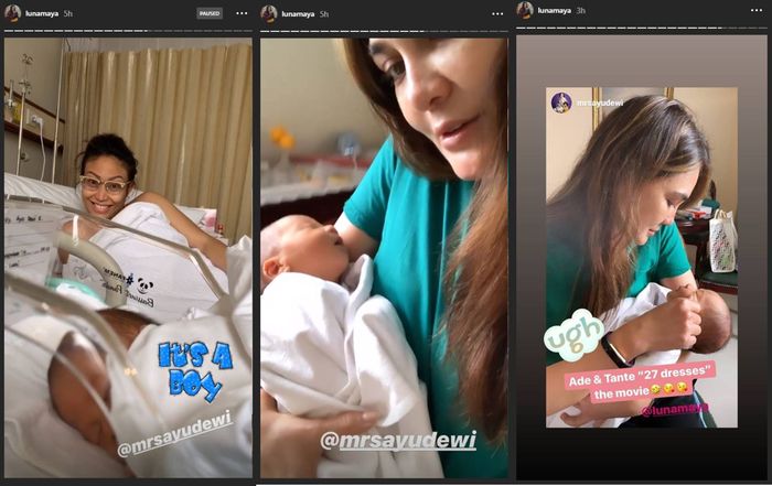Luna Maya menjenguk <a href='https://pontianak.tribunnews.com/tag/ayu-dewi' title='Ayu Dewi'>Ayu Dewi</a> yang baru saja melahirkan anak ketiganya