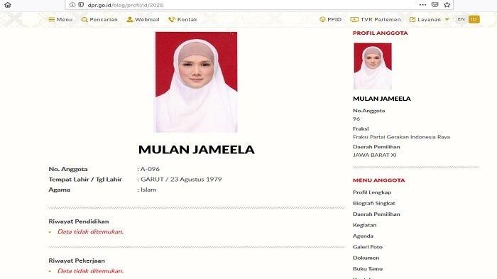 Profil Mulan Jameela di laman resmi DPR