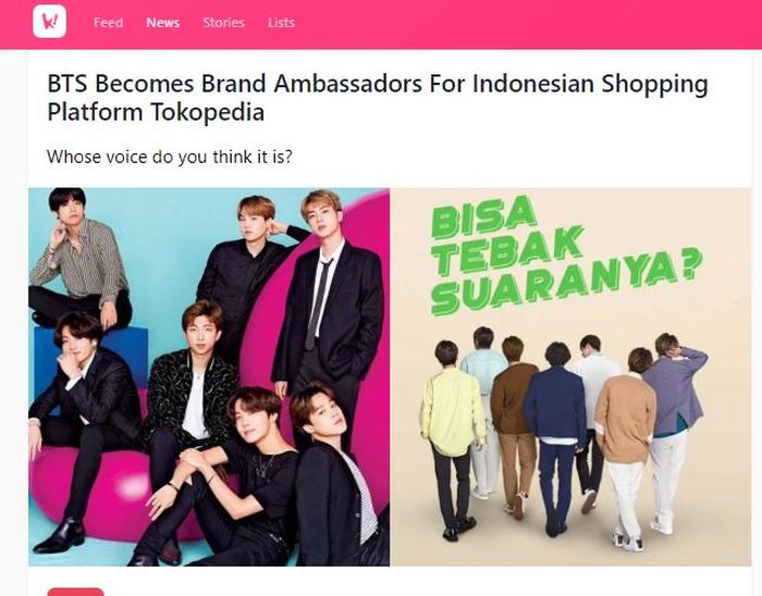 Koreaboo mengklaim BTS menjadi brand ambassador Tokopedia
