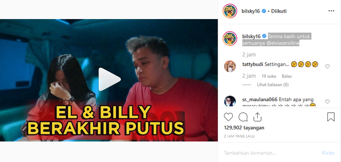 Vlog terbaru Billy Syahputra yang diunggah di Instagram
