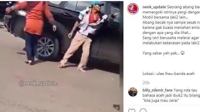 Seorang tukang becak mengamuk dapati istri hendak pergi bersama laki-laki bermobil.