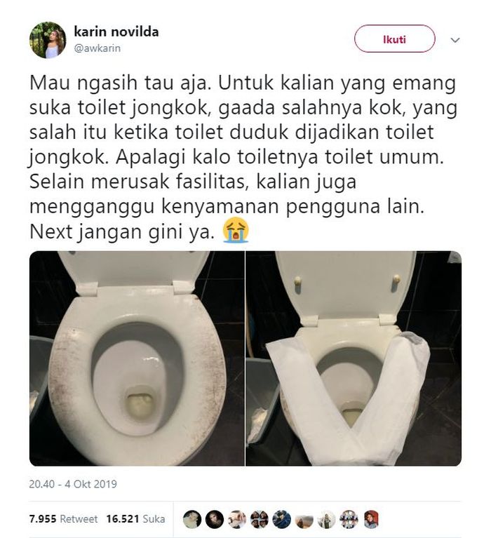 Unggahan Karin Novilda (Awkarin) di Twitter