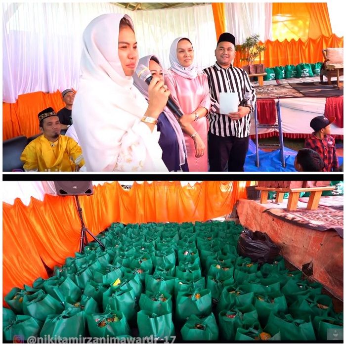 Nikita Mirzani memberikan 500 sembako untuk warga kampung di Sukabumi (YouTube/Crazy Nikmir REAL)