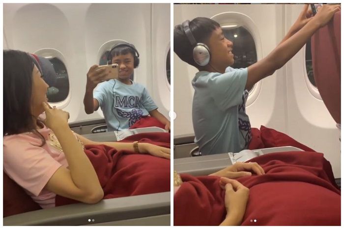 Ruben Onsu pergoki Betrand Peto sednag selfie di pesawat