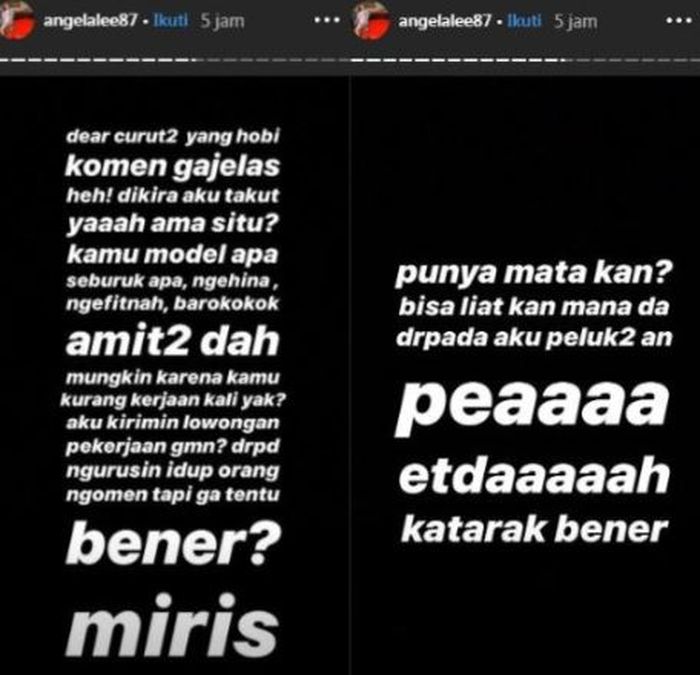 Klarifikasi <a href='https://pontianak.tribunnews.com/tag/angela-lee' title='Angela Lee'>Angela Lee</a> di Instagram Story.