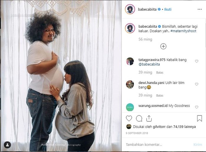 Babe Cabiita dan istri lakukan maternity photoshoot