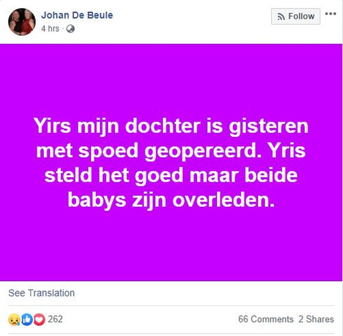 Kesedihan ayah Irish Bella yang dituliskan dalam bahasa Belanda