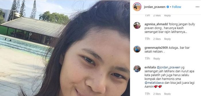 Beberapa komentar di akun Instagram pebulu tangkis Indonesia, Praveen Jordan.