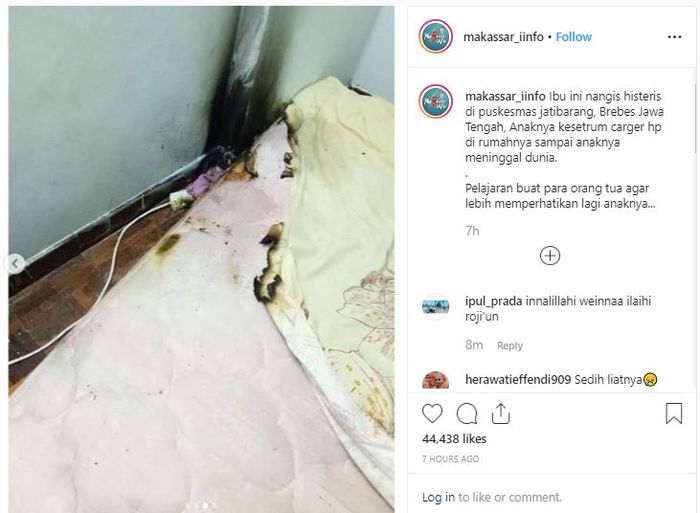 Foto kabel rol yang menjadi sumber daya dari charger HP yang meledak.