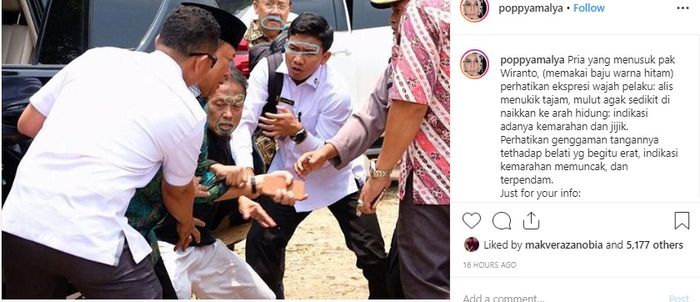 Pakar mikro ekspresi Poppy Amalya jelaskan makna di balik mimik wajah pelaku penusukan dan saksi. 