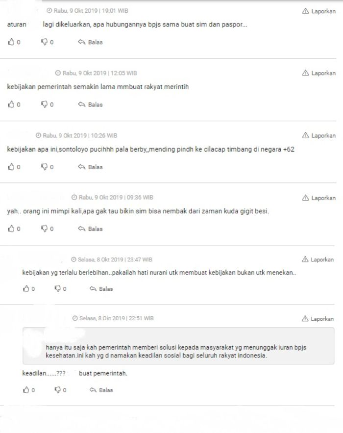 Komentar warganet terkait Sanksi Nunggak Iuran BPJS Kesehatan