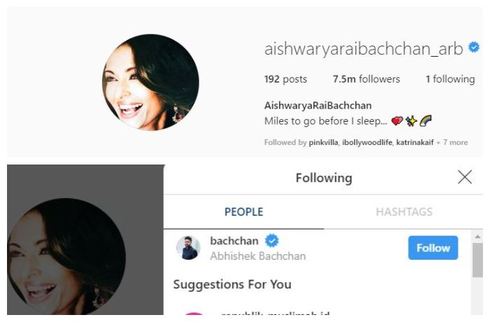 Aishwarya Rai hanya mengikuti akun Instagram suaminya.