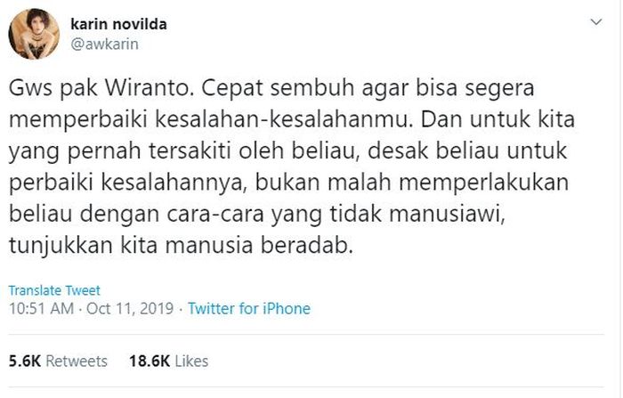 Doa Awkarin untuk Wiranto.