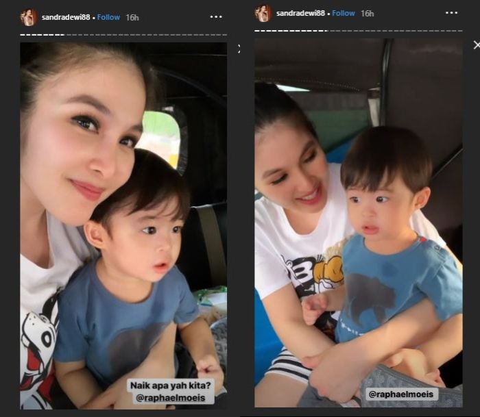 Sandra Dewi bersama Rafa naik bajaj