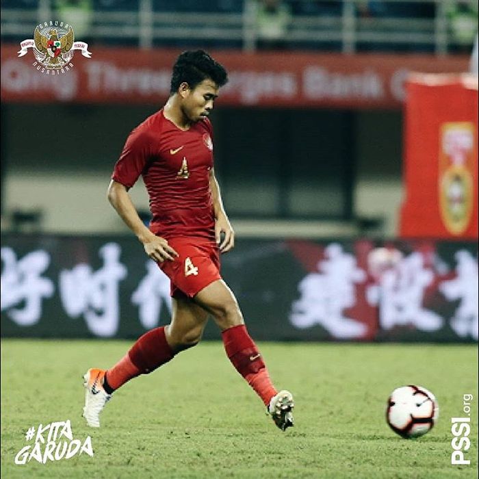 Bek timnas U-23 Indonesia, Nurhidayat, saat membela timnas di CFA International Tournament 2019.