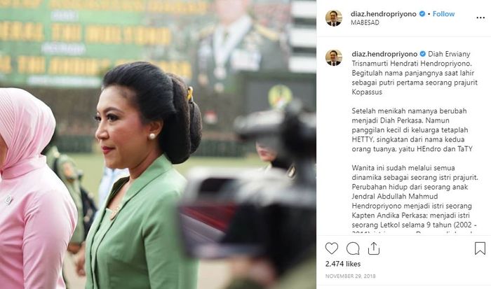 Unggahan Diaz Hendropriyono tentang sifat sang kakak, Hetty Perkasa.