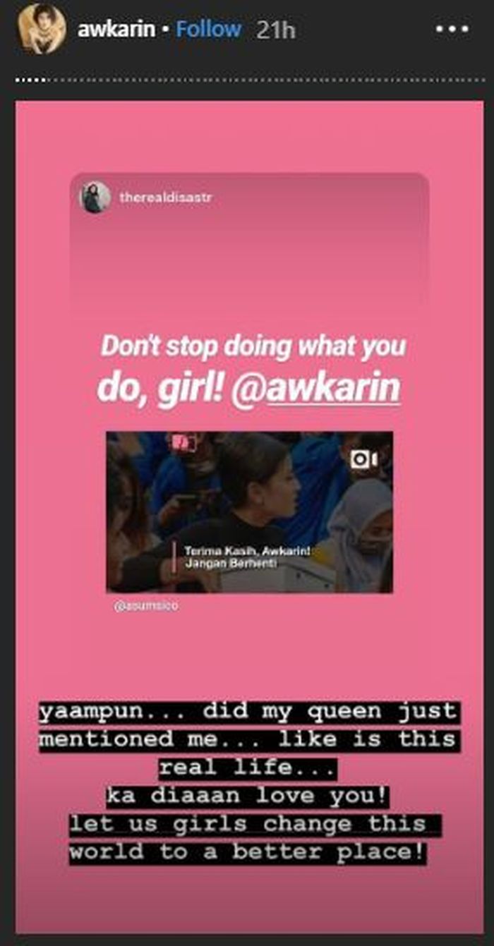 Awkarin membalas IG Story Dian Sastro