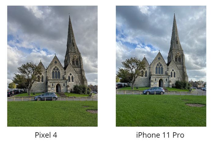 Perbandingan hasil foto Pixel 4 (kiri) dan iPhone 11 Pro (kanan)