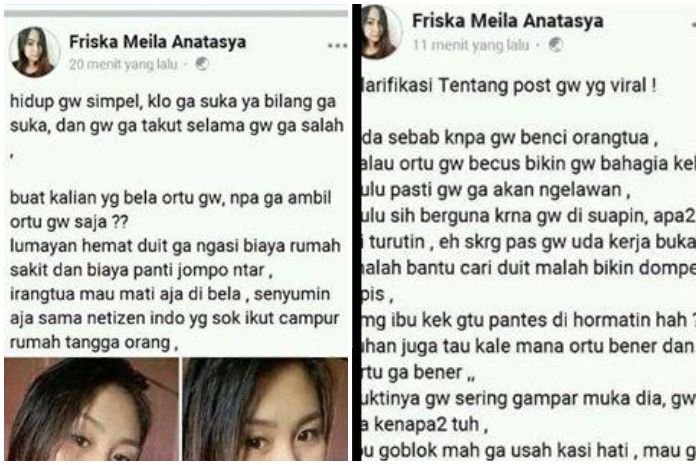 Tangkap layar Facebook/Friska Meila Anastasya via Tribun Style
Postingan terbaru Friska Meila Anastasya terkait postingan Facebooknya yang viral.
