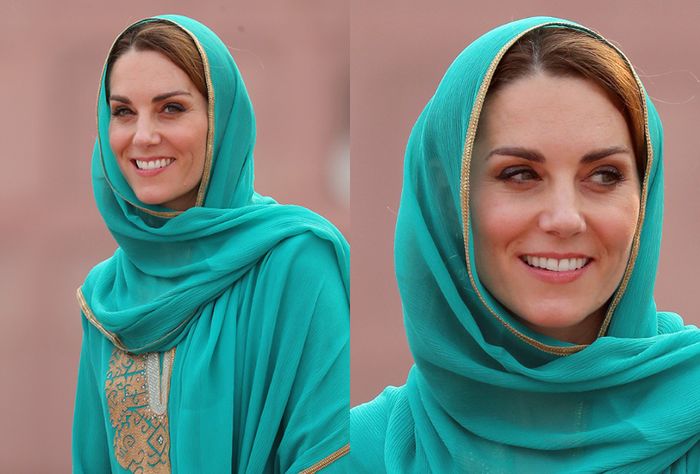 Penampilan cantik dan anggun  Kate Middleton istri Pangeran William kenakan kerudung saat berkunjung ke Pakistan yang mencuri perhatian