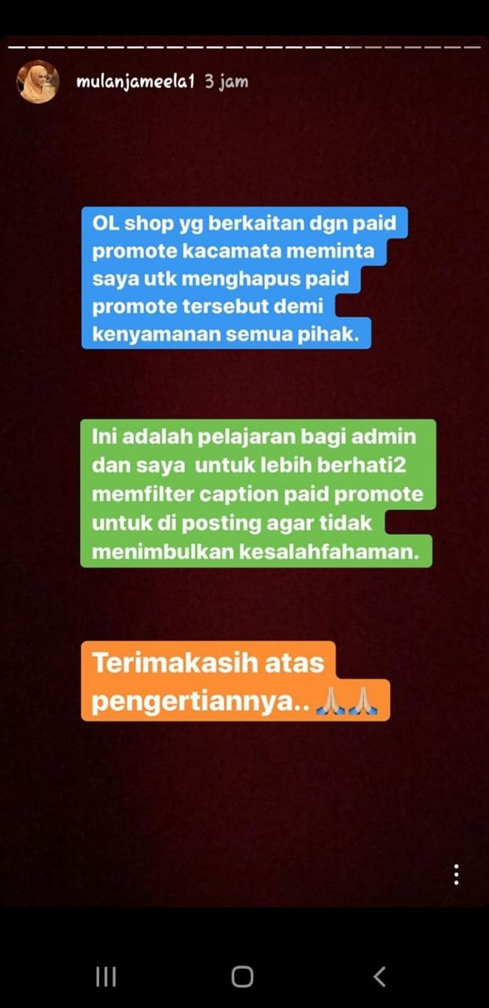 Permintaan maaf Mulan Jameela
