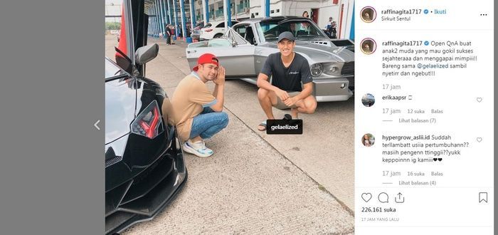 momen saat Raffi Ahmad berada di Sentul sebelum mobilnya terbakar di unggah di Instagram