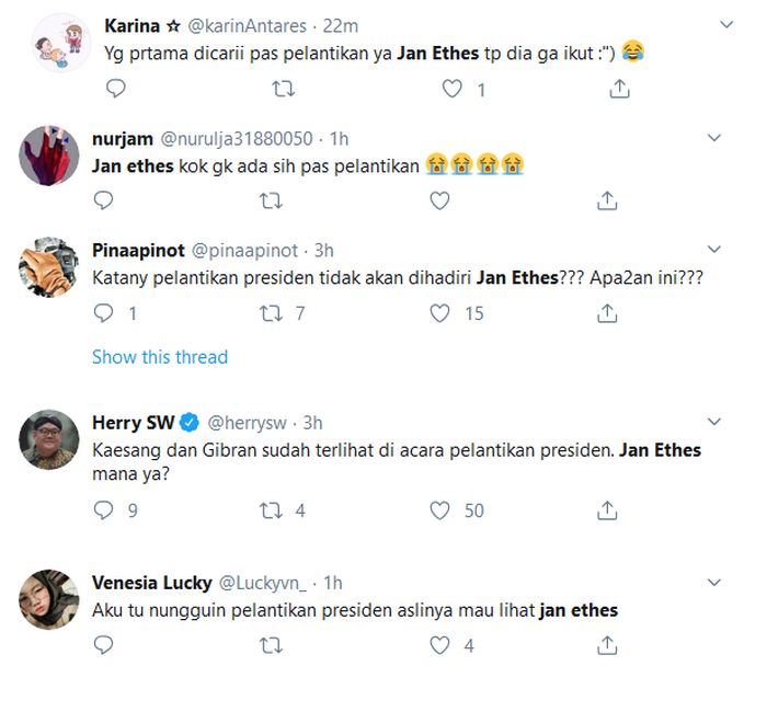 Netizen Twitter mencari Jan Ethes