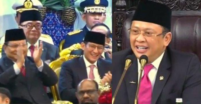Dalam sela-sela pidatonya memimpin pelantikan presiden dan wakil presiden, Bambang Soesatyo menyelipkan pantun yang bikin mantan capres cawapres Prabowo-Sandiaga Uno tertawa dan bertepuk tangan