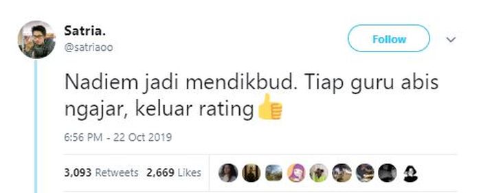 Cuitan warganet soal Nadiem