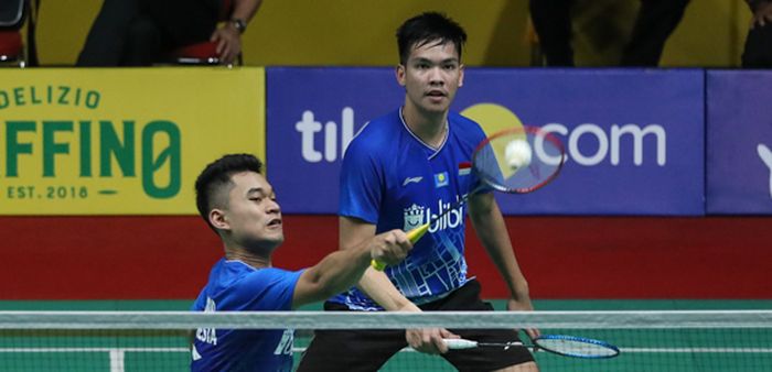 Pasangan ganda putra Indonesia, Leo Rolly Carnando/Daniel Marthin, tampil pada babak pertama Indonesia International Challenge 2019 di GOR Bulutangkis Djarum, Magelang, Jawa Tengah, Rabu (23/10/2019), Rabu (23/10/2019).