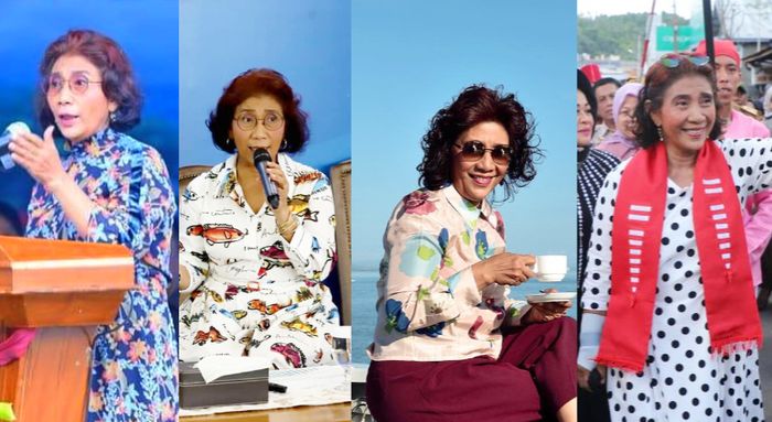 Deretan penampilan Susi Pudjiastuti mantan Menteri Kelautan dan Perikanan RI kenakna busana full print atau motif