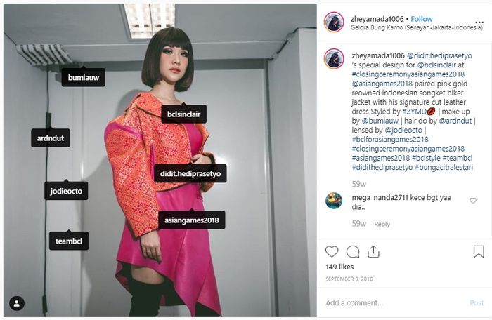 Bunga Citra Lestari saat mengenakan baju rancangan Didit Hediprasetyo, anak Prabowo Subianto.