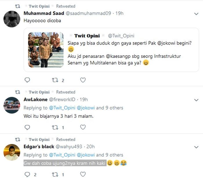 Anjasmara sukses menirukan gaya sila Jokowi yang tidak semua orang bisa melakukannya.