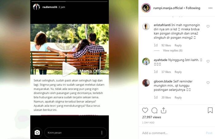 Unggahan Raul Lemos yang diposting ulang oleh akun gosip.