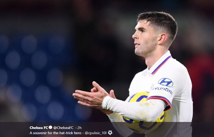 Winger Chelsea, Christian Pulisic, sukses mencatatkan hat-trick ke gawang Burnley pada laga pekan ke-10 Liga Inggris di Stadion Turf Moor, Sabtu (26/10/2019).