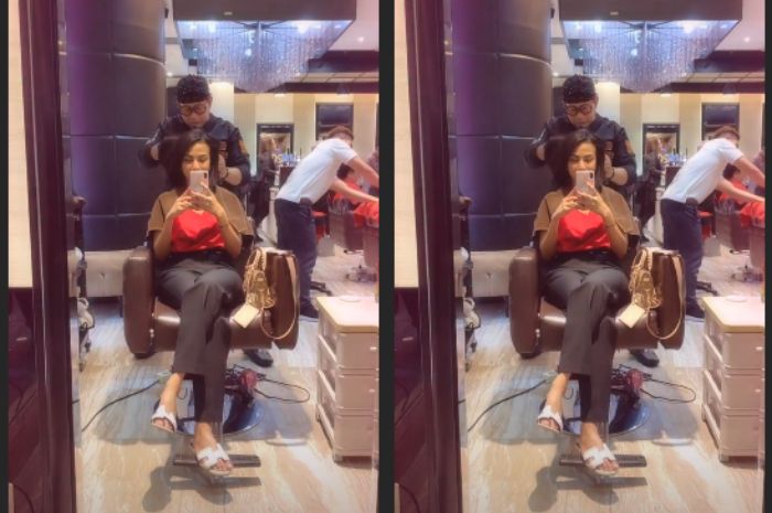 Penampilan Vanessa Angel saat asyik di salon