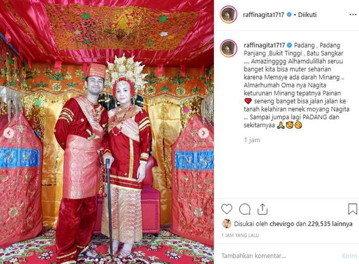 Cantiknya Nagita Slavina gunakan baju pengantin Minang