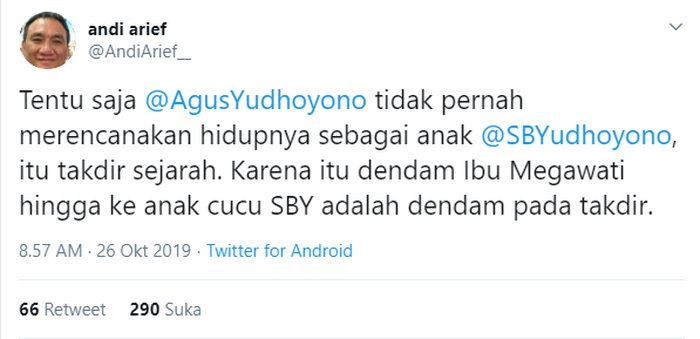 Andi Arief tuding Megawati benci anak cucu SBY.
