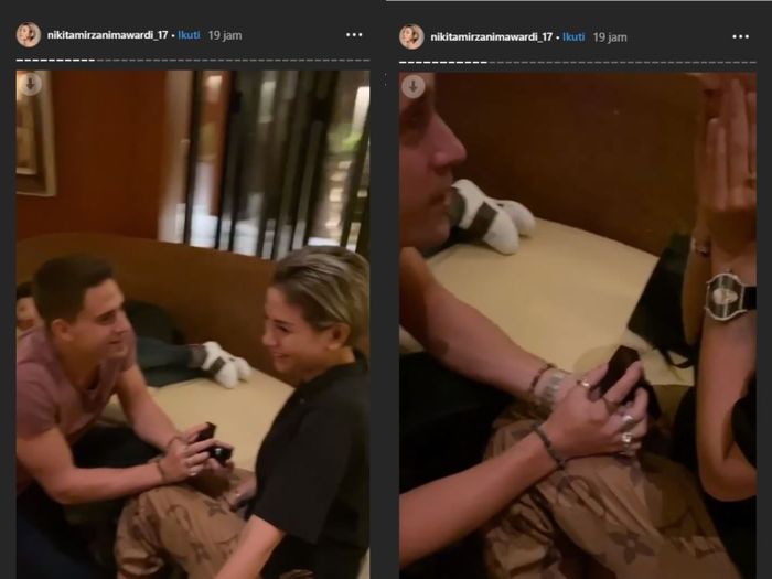 Momen Nikita Mirzani dilamar pacar bulenya yang dibagikan lewat Instagram Story pirbadinya