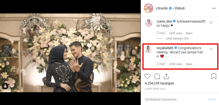 Komentar Nabila Syakieb di postingan bahagia Citra Kirana usai dilamar Rezky Aditya