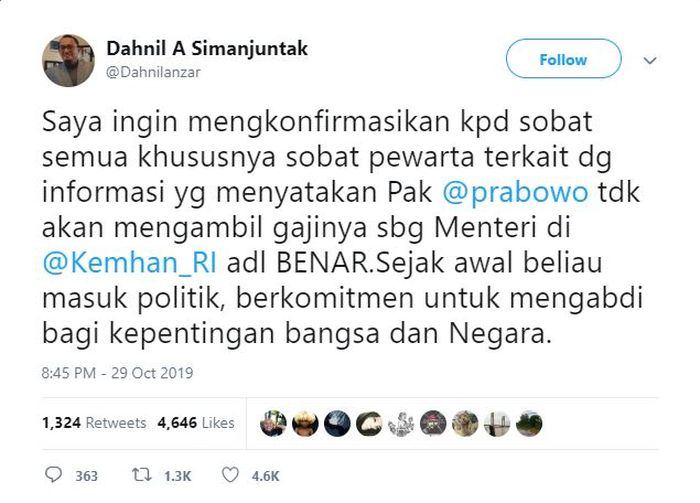 Cuitan Juru Bicara Ketua Umum KDP Gerindra, Dahnil Anzar Simanjuntak  